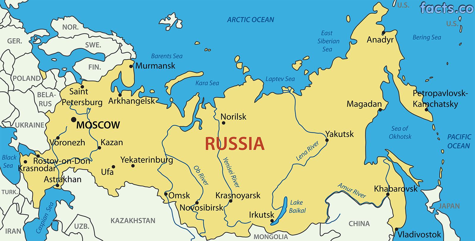 Russia map cities - Cities of Russia map (Eastern Europe - Europe)