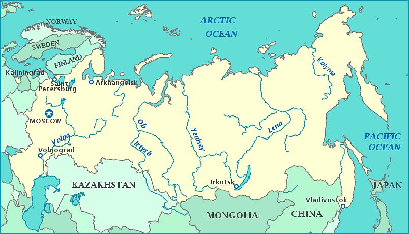 Rivers of Russia map - Map of Russia rivers (Eastern Europe - Europe)