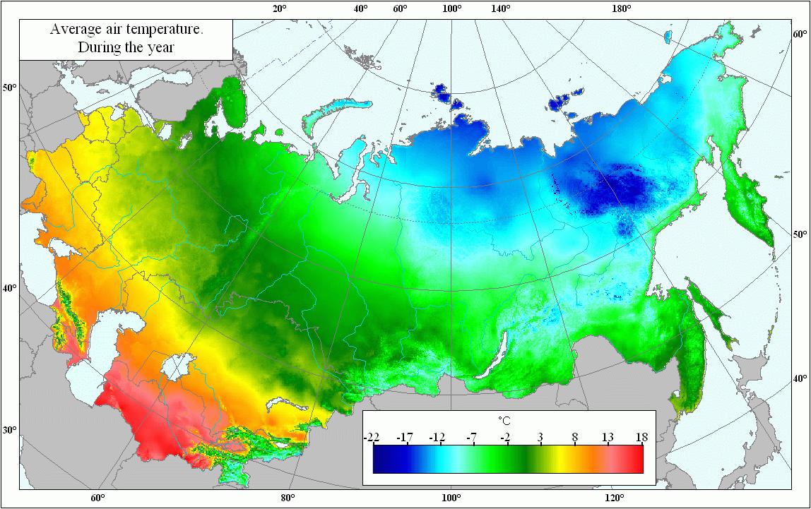 Russia temperature map - Map of Russia temperature (Eastern Europe ...