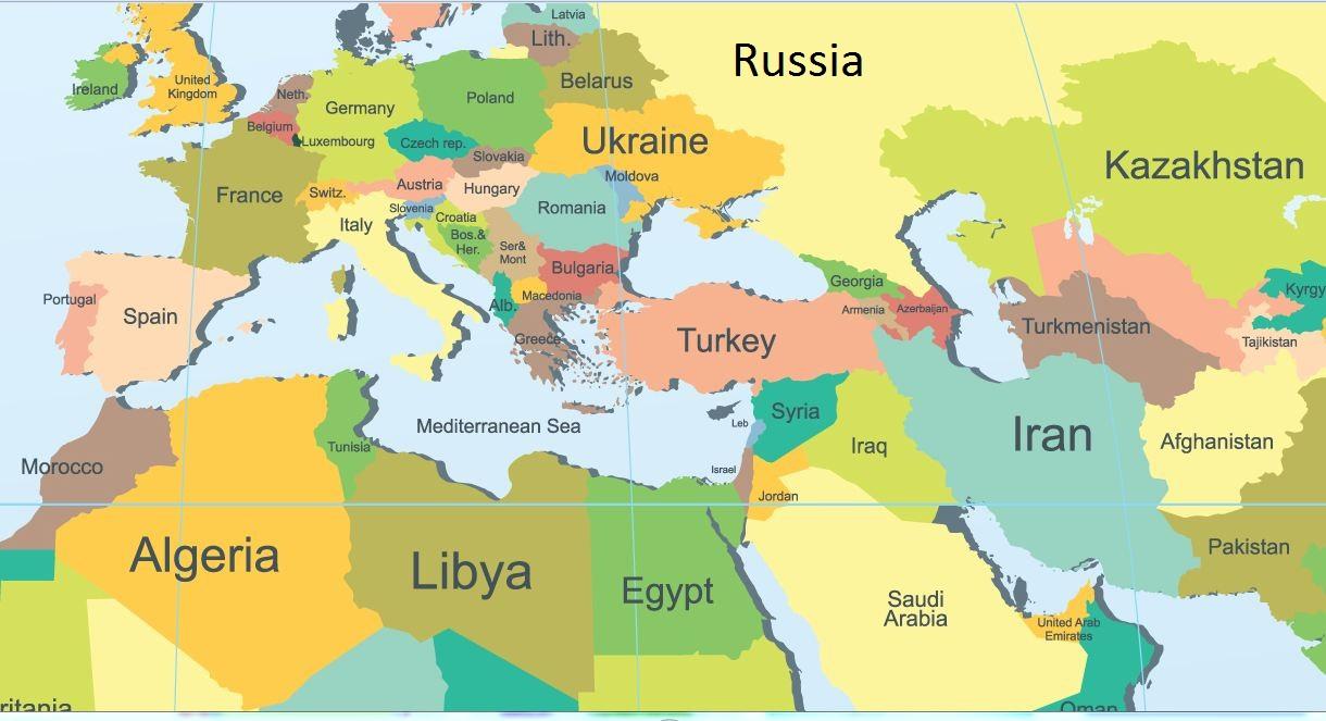 Middle east and Russia map - Map of Russia and middle east (Eastern