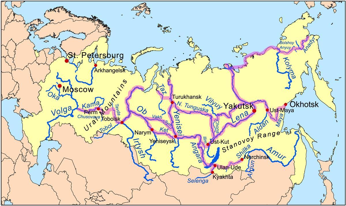 map of rivers in Russia