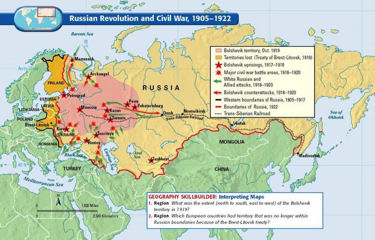Russian revolution map Map of Russian revolution (Eastern Europe